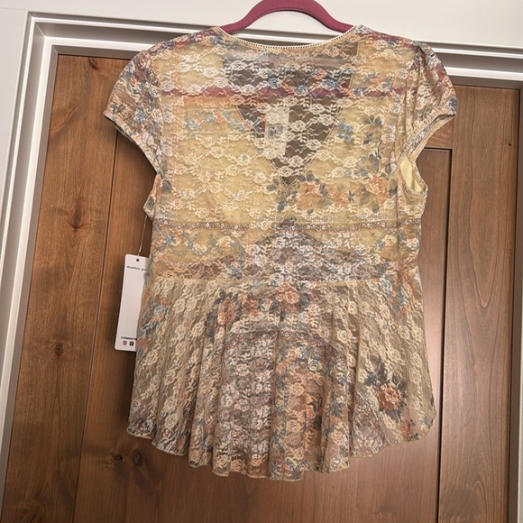 NWT Madden Girl Cream floral Mesh Blouse Womens XL Babydoll whimsy goth Fairy - Picture 2 of 15